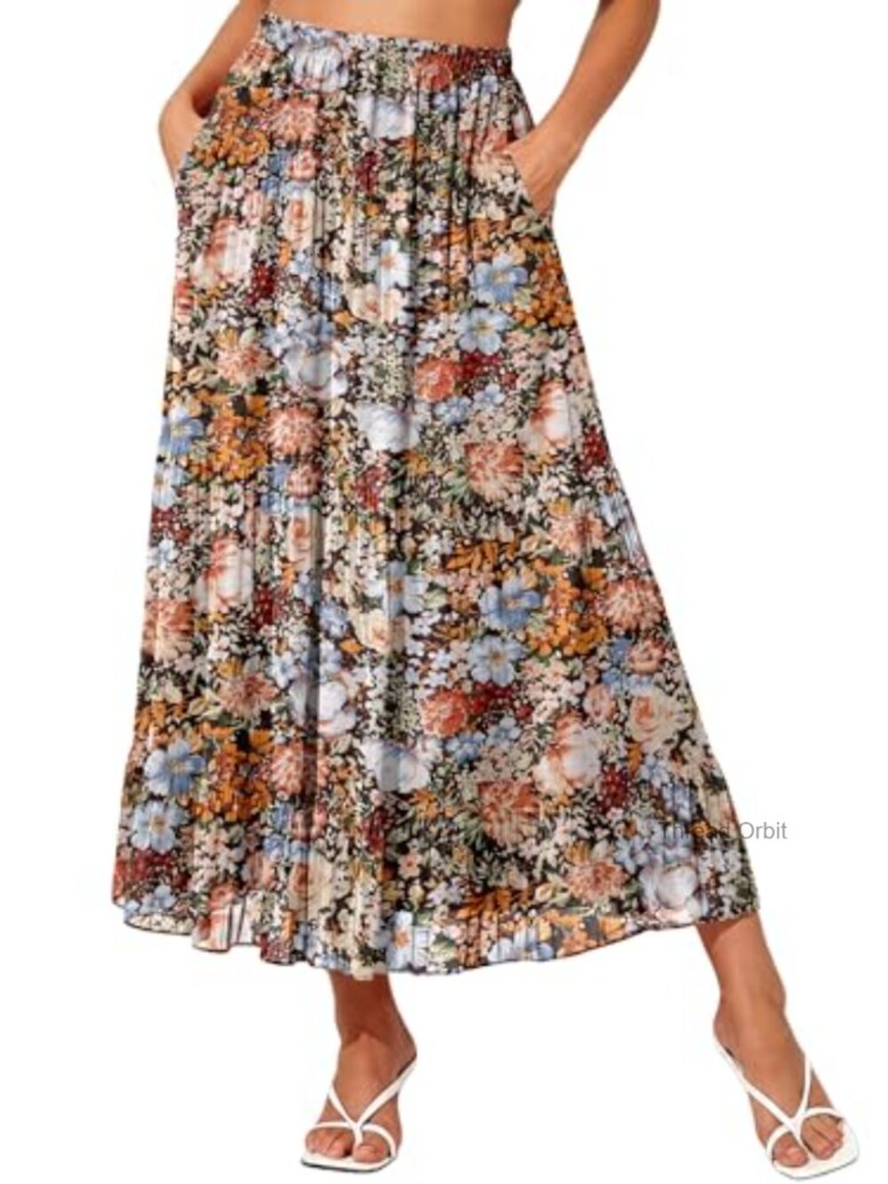 Chiffon Boho Maxi Skirt with Pockets High Waist A-Line Flowy